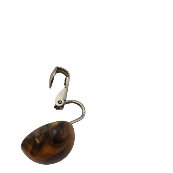 VTG Clip On Earrings Round Ball Honey Brown Swirl Lucite Resin MCM‎ Retro Womens - Picture 15 of 16